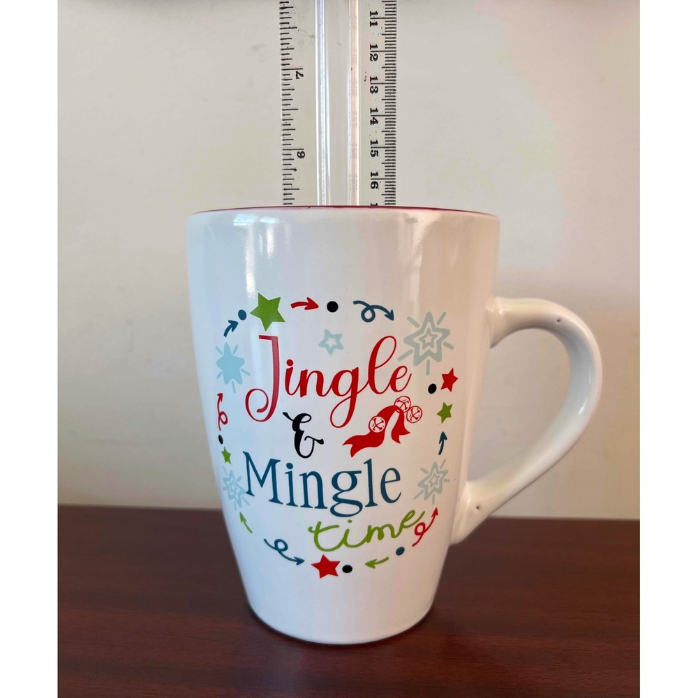 FabulousHome Jingle & Mingle Time Christmas Coffee Mug White Red Holiday Cup - Picture 7 of 7